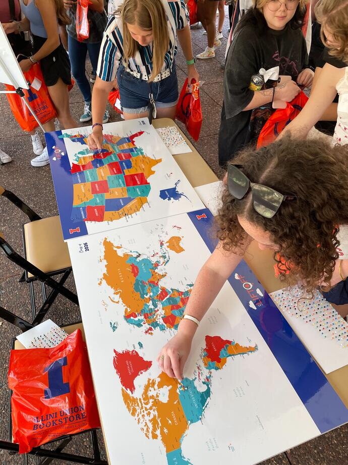 Students selecting location on a map