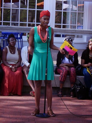 Ifeyinwa Onyenekwu, PhD student in EPOL and ASO President speaks at the Bring Back Our Girls Rally on May 7, 2014
