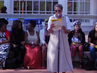 Prof. Teresa Barnes, History, speaks at the Bring Back Our Girls rally on May 7, 2014