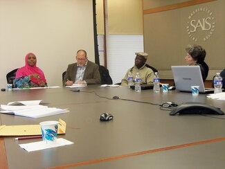 From Right to left: Miriam Kazanjian, Consultant, Coalition for International Education; Dr. Amadou Fofana Former AASP Chair (Williamette University); Dr. Peter Qualla, Assistant Director (Boston University); Dr. Maimouna Barro, AASP Chair (University of