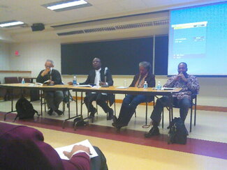 Professors Ken Salo, Misbahudeen Ahmed-Rufai (Malcolm X College, Chicago), Teresa Barnes, and Erik McDuffie at “Building Africana Studies in Community Colleges”